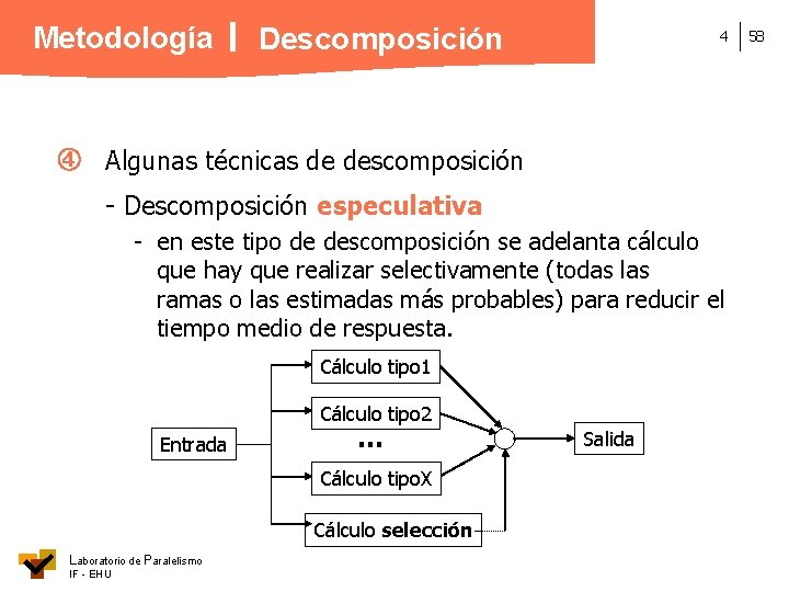 Metodología Descomposición 4 Algunas técnicas de descomposición - Descomposición especulativa - en este tipo