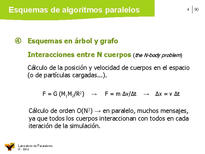 Esquemas de algoritmos paralelos 4 Esquemas en árbol y grafo Interacciones entre N cuerpos
