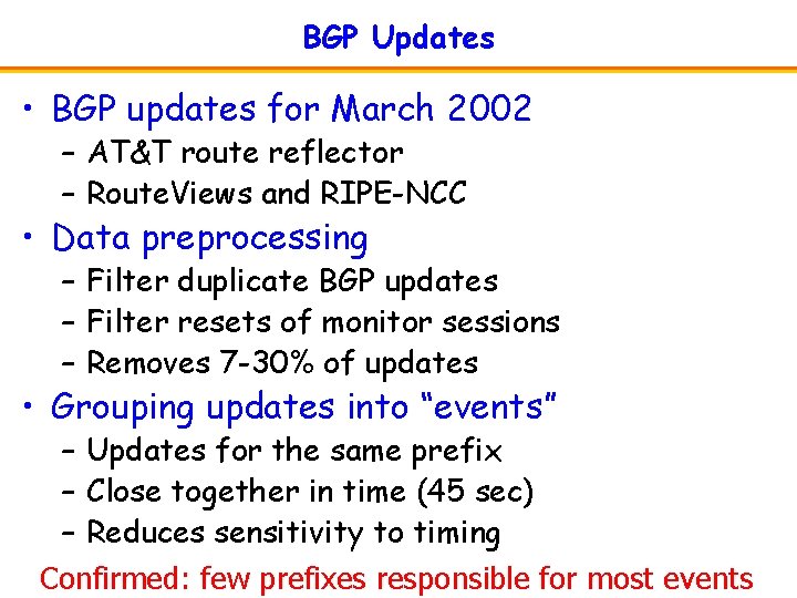 BGP Updates • BGP updates for March 2002 – AT&T route reflector – Route.