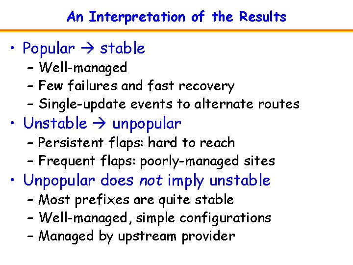 An Interpretation of the Results • Popular stable – Well-managed – Few failures and