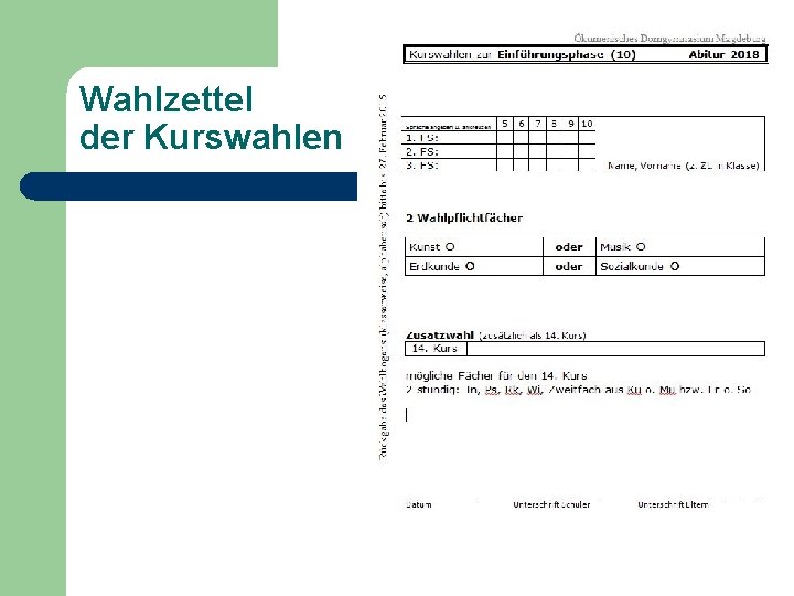 Wahlzettel der Kurswahlen 