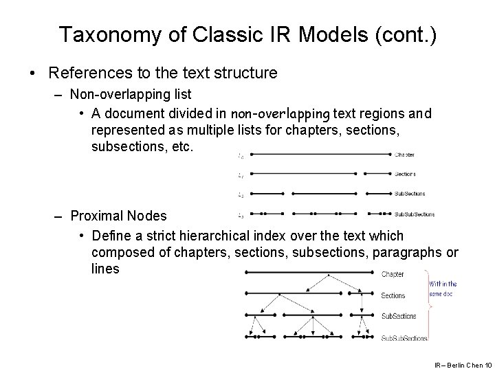 Taxonomy of Classic IR Models (cont. ) • References to the text structure –