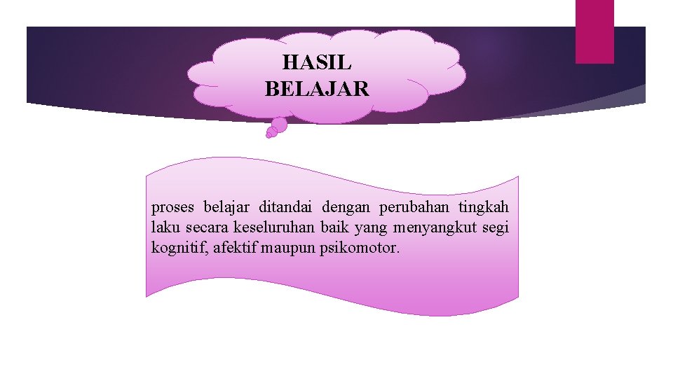 HASIL BELAJAR proses belajar ditandai dengan perubahan tingkah laku secara keseluruhan baik yang menyangkut