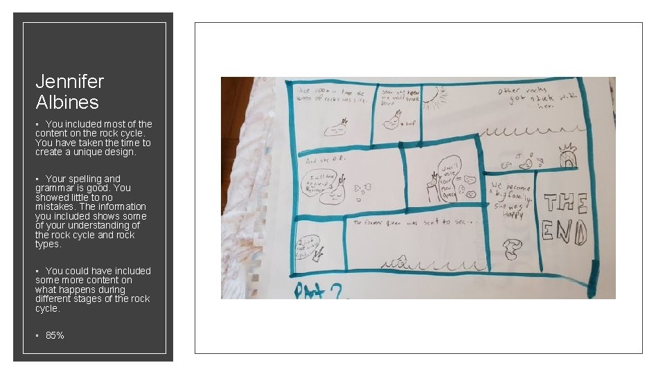 Jennifer Albines ◦ You included most of the content on the rock cycle. You