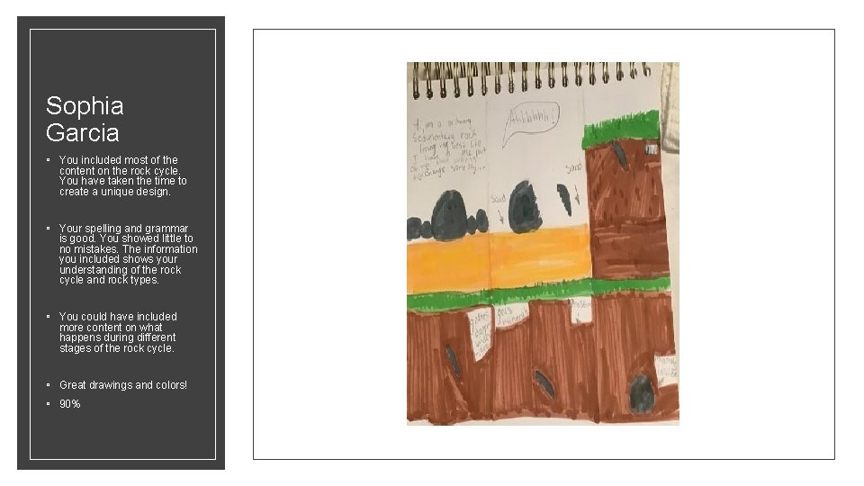 Sophia Garcia ◦ You included most of the content on the rock cycle. You