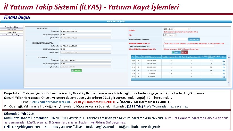 İl Yatırım Takip Sistemi (İLYAS) - Yatırım Kayıt İşlemleri Finans Bilgisi Proje Tutarı: Yatırım