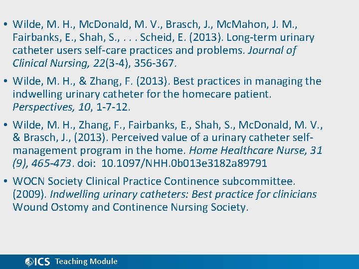  • Wilde, M. H. , Mc. Donald, M. V. , Brasch, J. ,