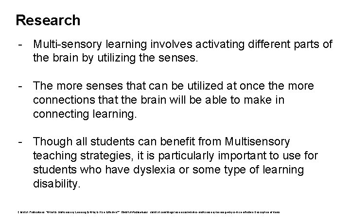 Multisensory Learning through the Senses Casey Salyers NBCT