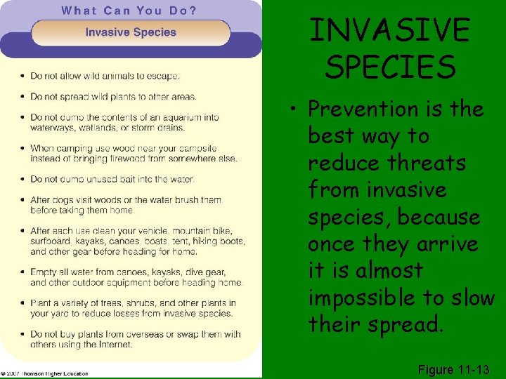 INVASIVE SPECIES • Prevention is the best way to reduce threats from invasive species,