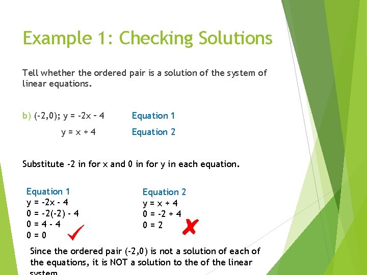 Example 1: Checking Solutions Tell whether the ordered pair is a solution of the