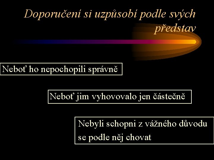 Doporučení si uzpůsobí podle svých představ Neboť ho nepochopili správně Neboť jim vyhovovalo jen