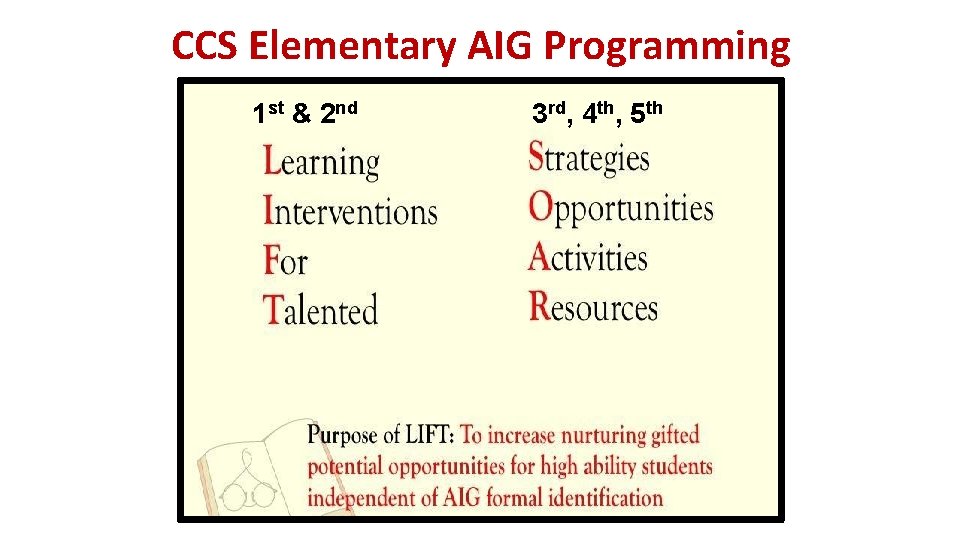 CCS Elementary AIG Programming 1 st & 2 nd 3 rd, 4 th, 5