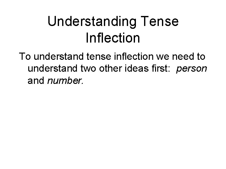 Understanding Tense Inflection To understand tense inflection we need to understand two other ideas