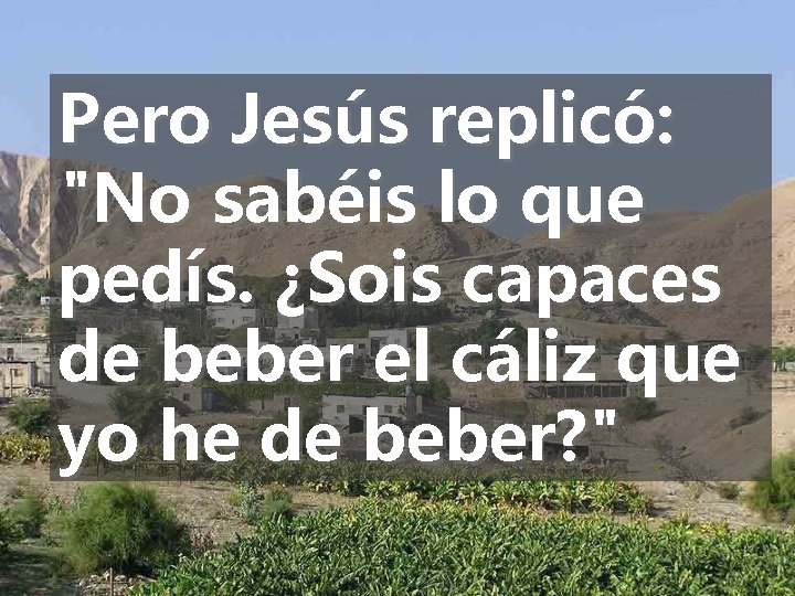 Pero Jesús replicó: "No sabéis lo que pedís. ¿Sois capaces de beber el cáliz