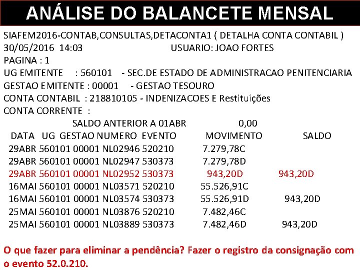 ANÁLISE DO BALANCETE MENSAL SIAFEM 2016 -CONTAB, CONSULTAS, DETACONTA 1 ( DETALHA CONTABIL )