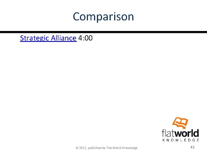 Comparison Strategic Alliance 4: 00 © 2012, published by Flat World Knowledge 41 