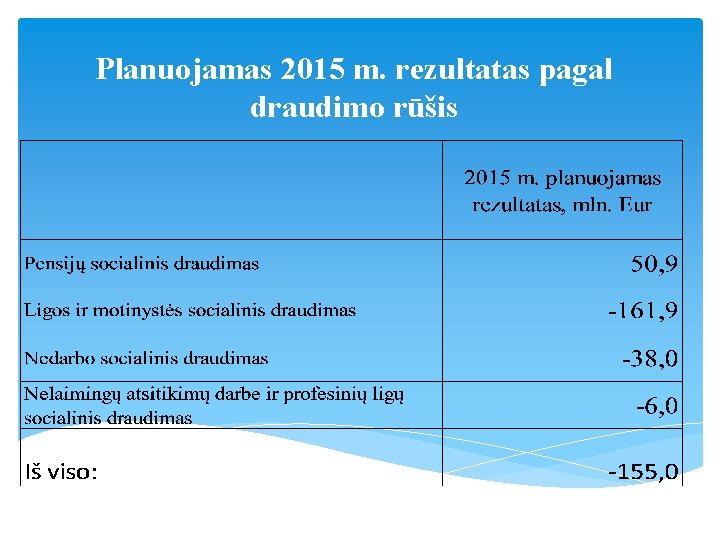 Planuojamas 2015 m. rezultatas pagal draudimo rūšis 