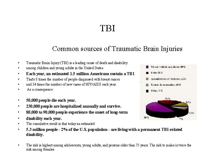 TBI Common sources of Traumatic Brain Injuries • • Traumatic Brain Injury (TBI) is
