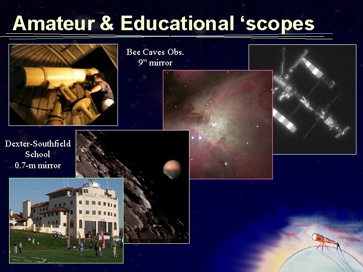 Amateur & Educational ‘scopes Bee Caves Obs. 9” mirror Dexter-Southfield School 0. 7 -m