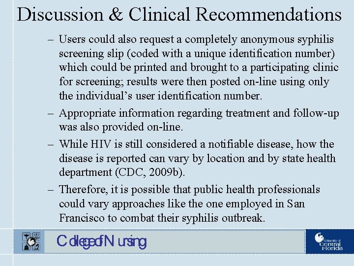 Discussion & Clinical Recommendations – Users could also request a completely anonymous syphilis screening
