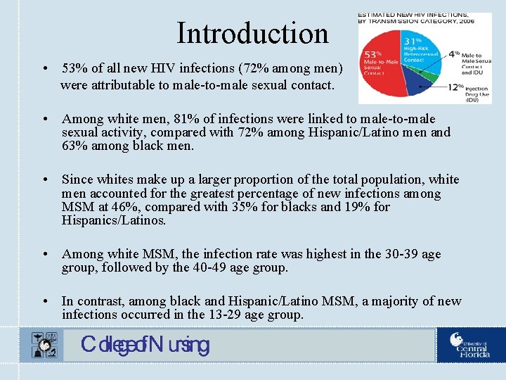 Introduction • 53% of all new HIV infections (72% among men) were attributable to
