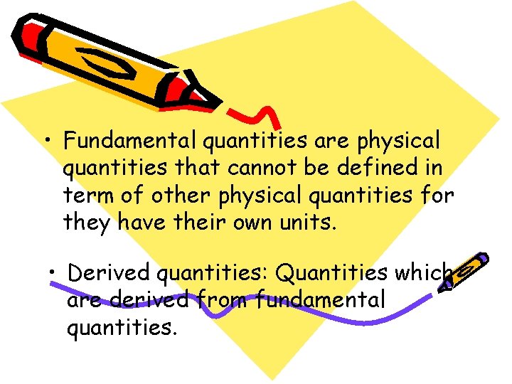  • Fundamental quantities are physical quantities that cannot be defined in term of