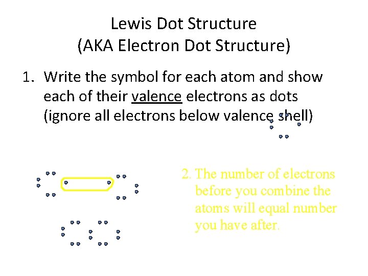 Lewis Dot Structure (AKA Electron Dot Structure) 1. Write the symbol for each atom