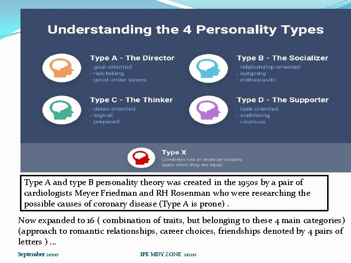 Type A and type B personality theory was created in the 1950 s by