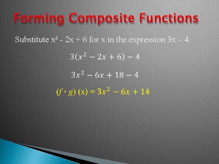 Forming Composite Functions Substitute x² - 2 x + 6 for x in the