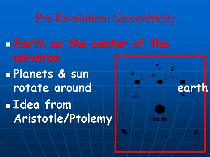 Pre-Revolution: Geocentricity Earth as the center of the universe n Planets & sun rotate