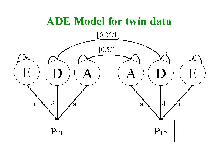 ADE Model for twin data [0. 25/1] 1 E D e [0. 5/1] 1