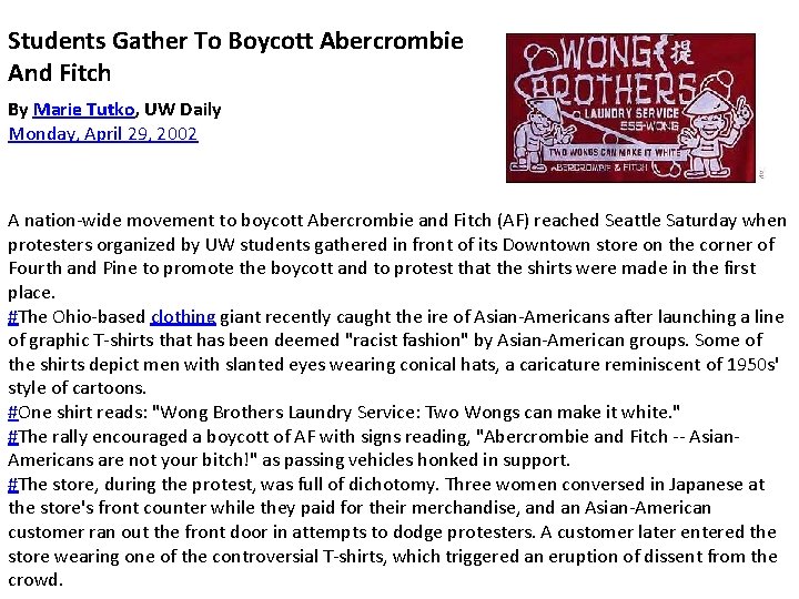 Students Gather To Boycott Abercrombie And Fitch By Marie Tutko, UW Daily Monday, April