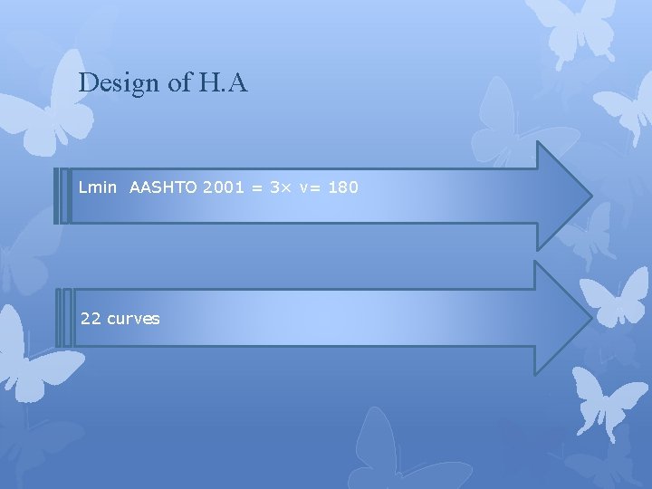 Design of H. A Lmin AASHTO 2001 = 3× v= 180 22 curves 