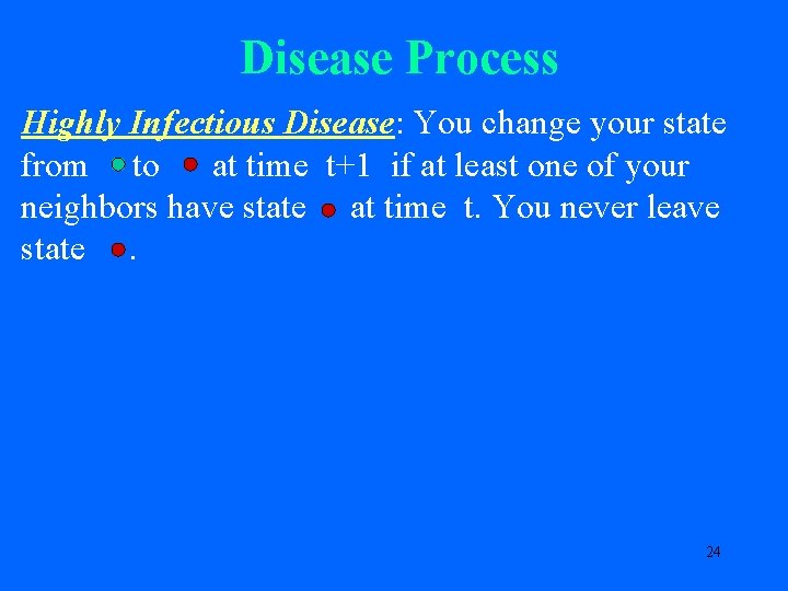 Disease Process Highly Infectious Disease: You change your state from to at time t+1