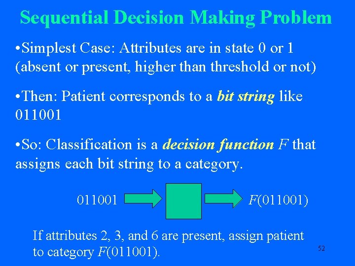 Sequential Decision Making Problem • Simplest Case: Attributes are in state 0 or 1