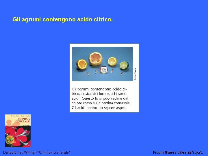 Gli agrumi contengono acido citrico. Dal volume: Whitten “Chimica Generale” Piccin Nuova Libraria S.