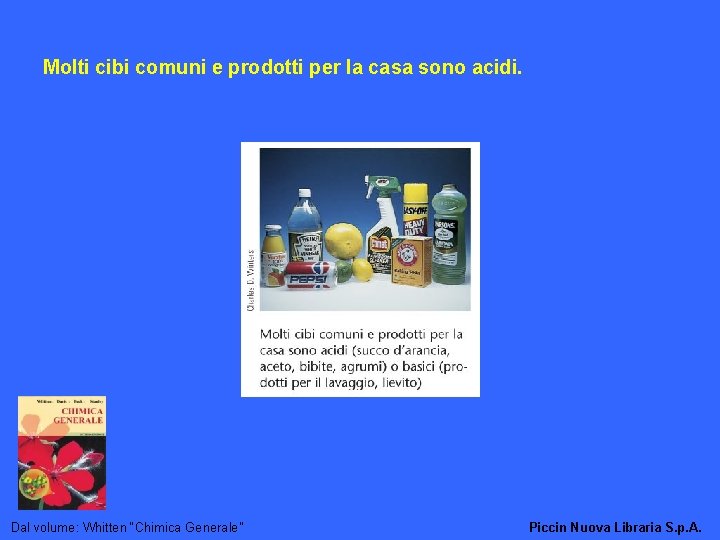 Molti cibi comuni e prodotti per la casa sono acidi. Dal volume: Whitten “Chimica