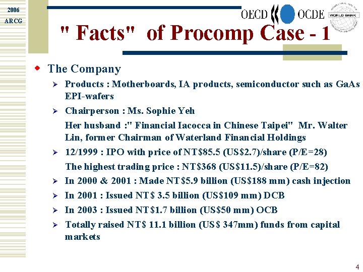 2006 ARCG " Facts" of Procomp Case - 1 w The Company Ø Ø