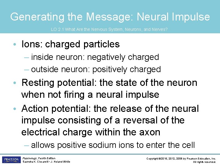 Generating the Message: Neural Impulse LO 2. 1 What Are the Nervous System, Neurons,