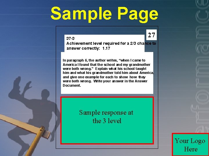 Sample Page 27 37 -3 Achievement level required for a 2/3 chance to answer