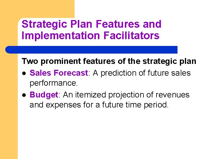 Strategic Plan Features and Implementation Facilitators Two prominent features of the strategic plan l