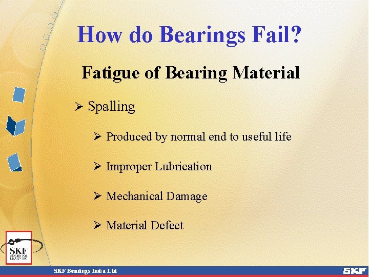 How do Bearings Fail? Fatigue of Bearing Material Ø Spalling Ø Produced by normal