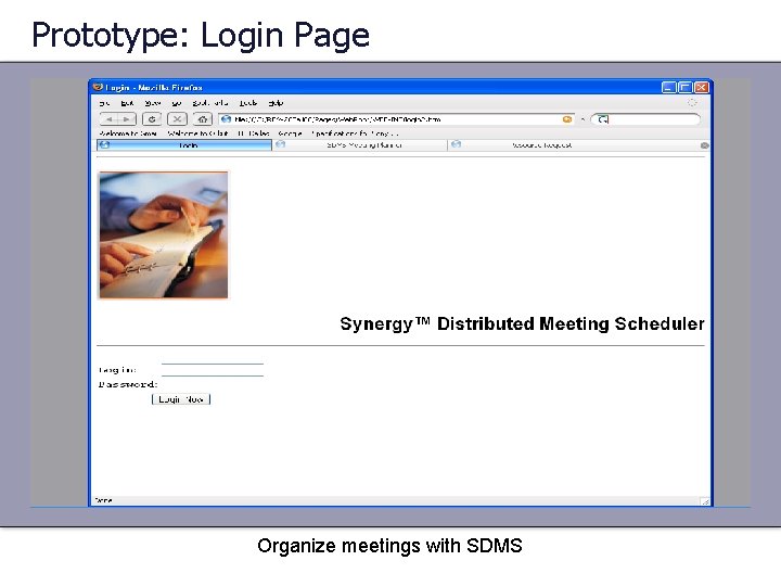 Prototype: Login Page Organize meetings with SDMS 