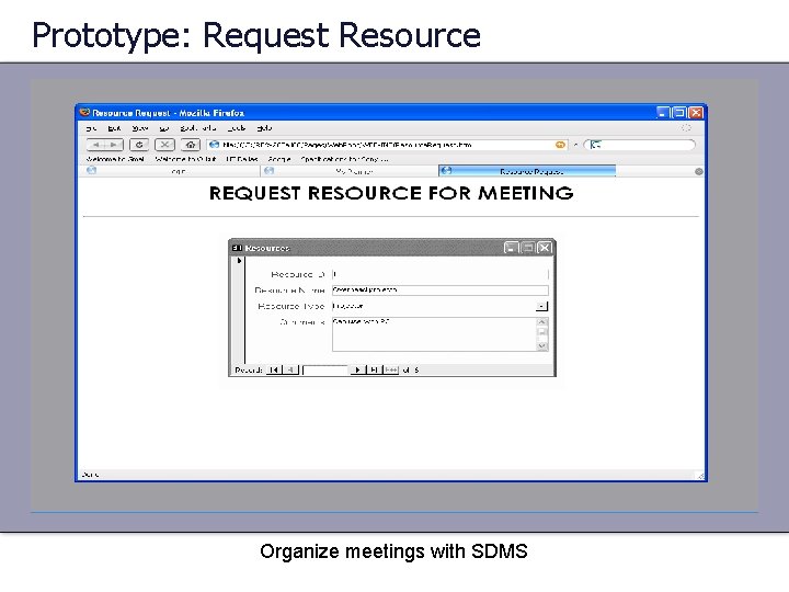 Prototype: Request Resource Organize meetings with SDMS 