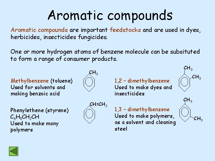 Aromatic compounds are important feedstocks and are used in dyes, herbicides, insecticides fungicides. One