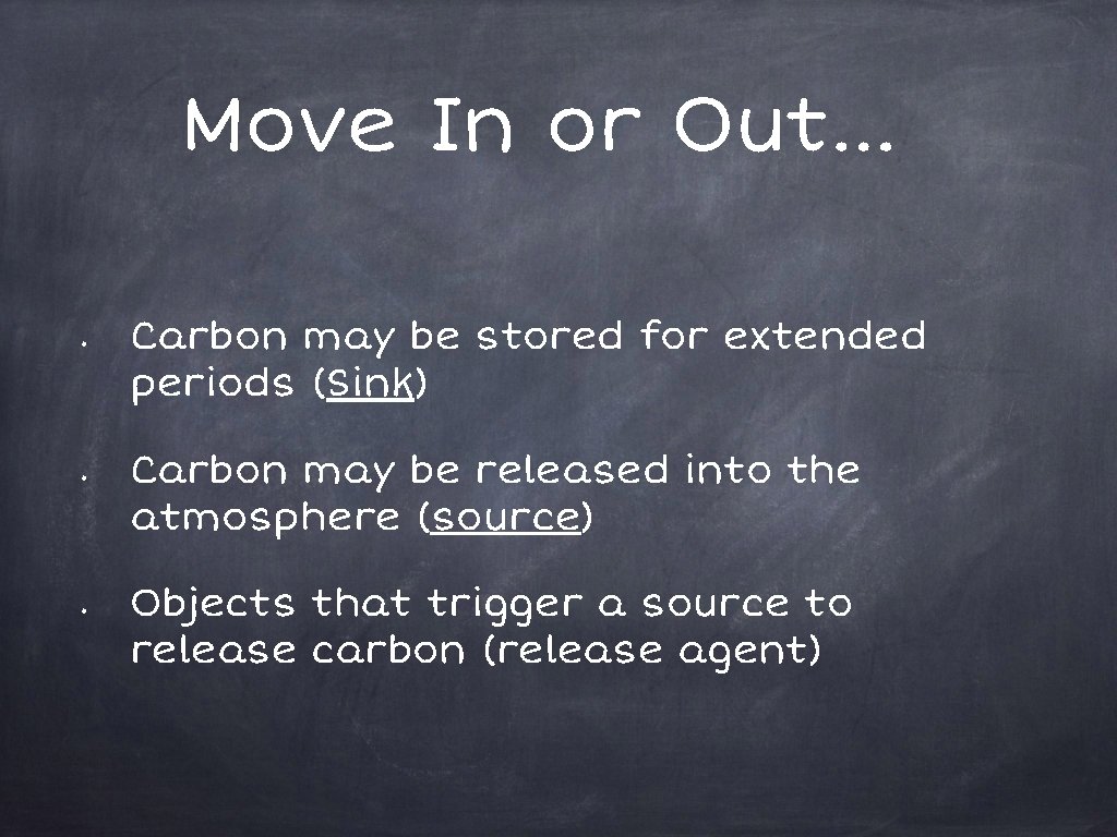 Move In or Out… • • • Carbon may be stored for extended periods