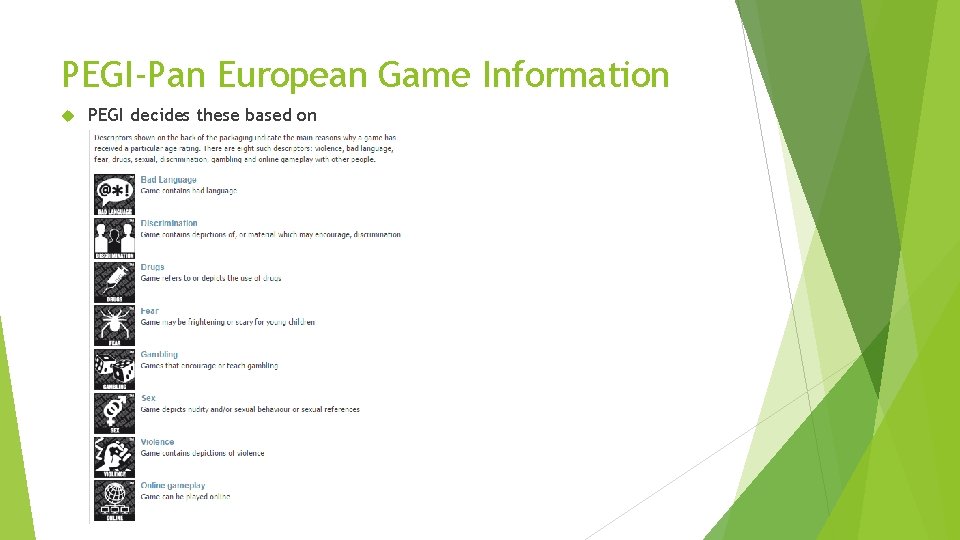 PEGI-Pan European Game Information PEGI decides these based on 