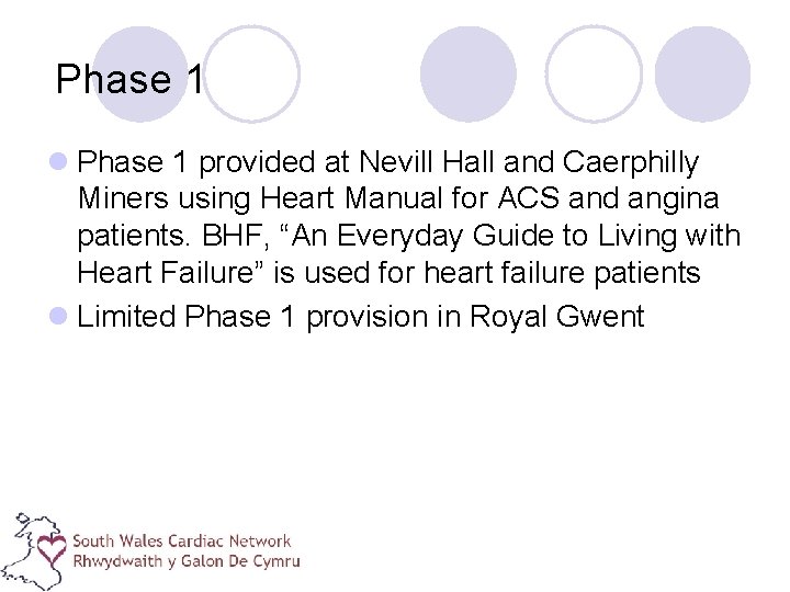 Phase 1 l Phase 1 provided at Nevill Hall and Caerphilly Miners using Heart
