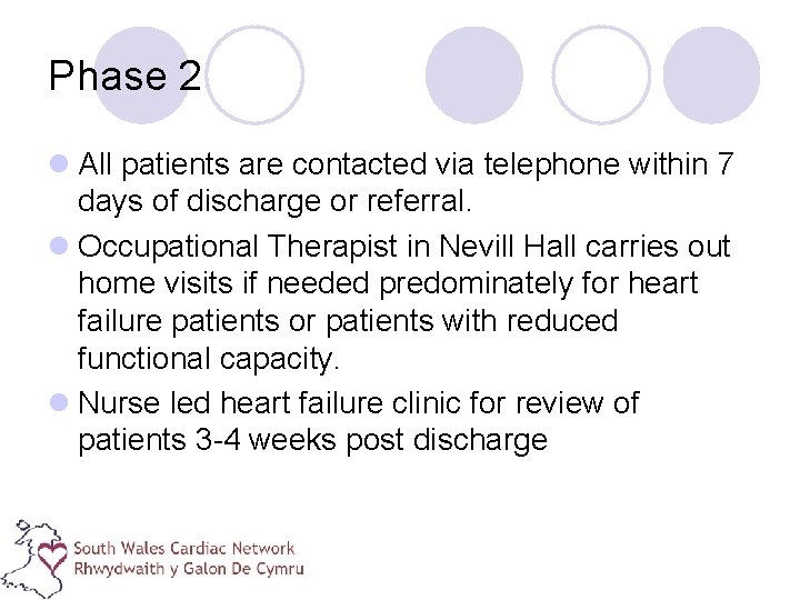 Phase 2 l All patients are contacted via telephone within 7 days of discharge