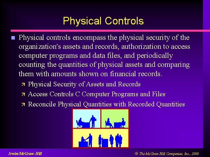 Physical Controls n Physical controls encompass the physical security of the organization's assets and